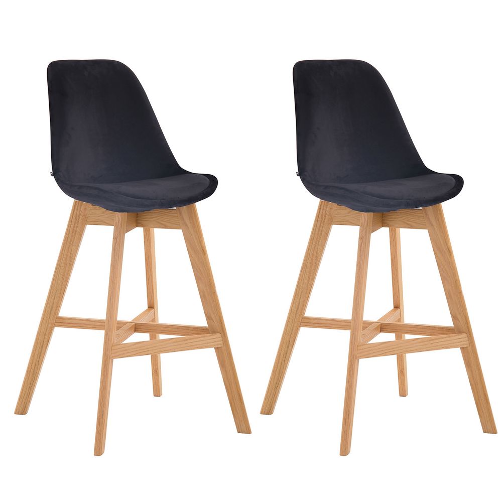 Lot de 2 tabourets de bar cannes en velours naturel noir