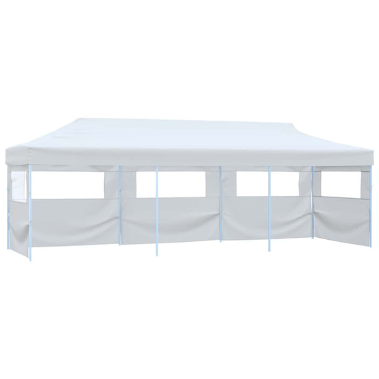 Tente de réception escamotable pliable avec 5 parois 3x9m blanc