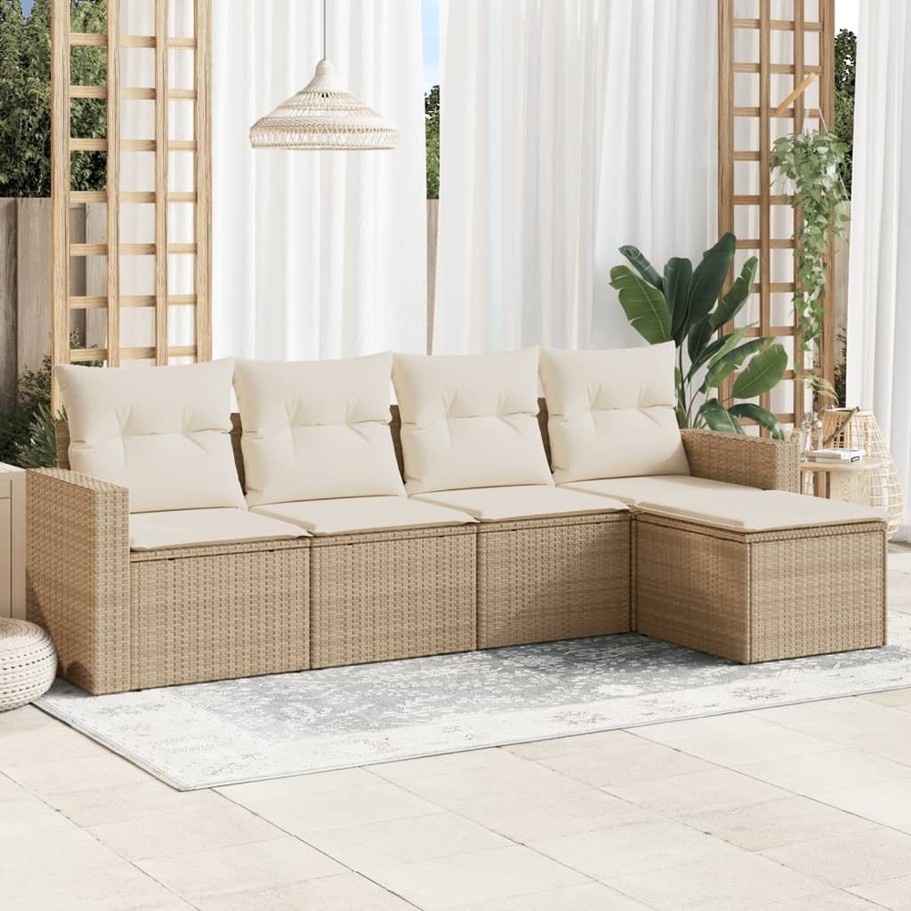 Salon de jardin avec coussins 5 pcs beige résine tressée