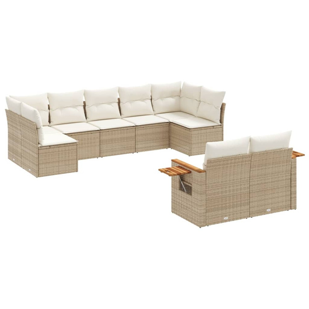 Salon de jardin avec coussins 9 pcs beige résine tressée