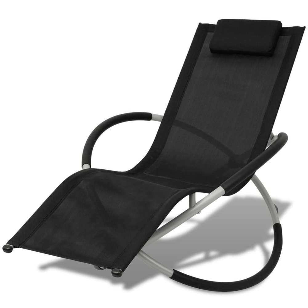 Transat chaise longue bain de soleil lit de jardin terrasse meuble d'extérieur géométrique d'extérieur acier noir et gris 02_
