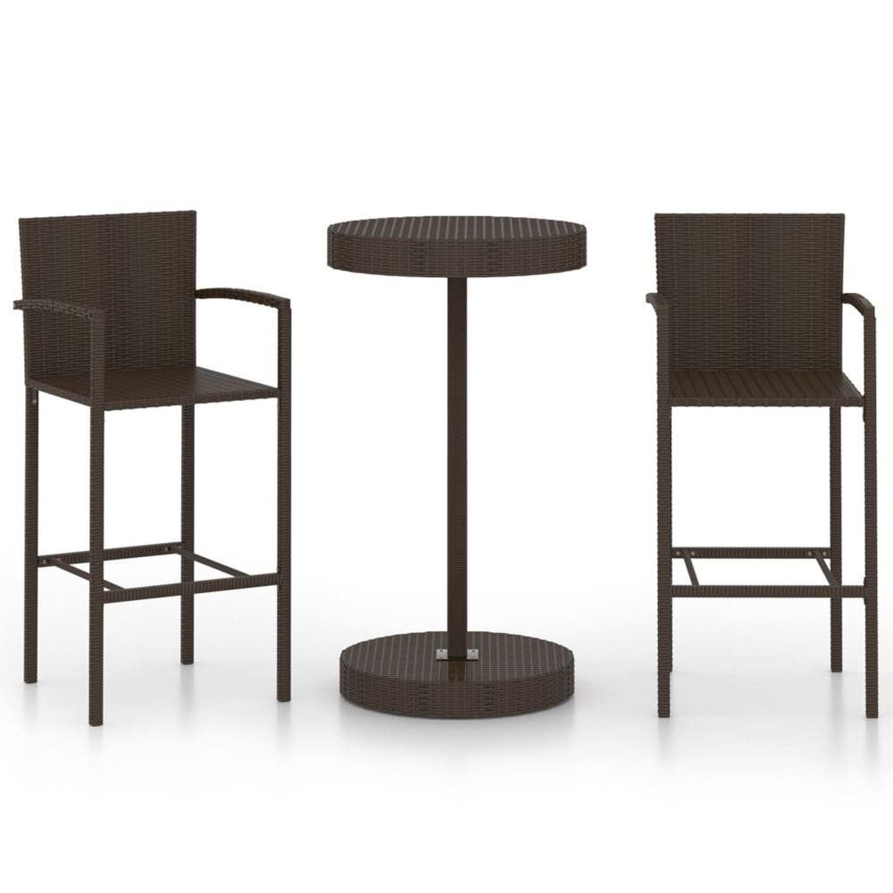 Ensemble de bar de jardin 3 pcs résine tressée marron