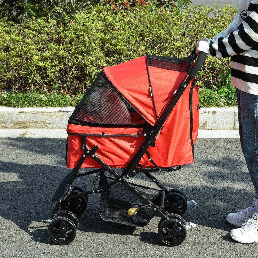 Poussette chien chat pliable oxford guidon réversible rouge 76,5x52x95cm - comfortxl pet living
