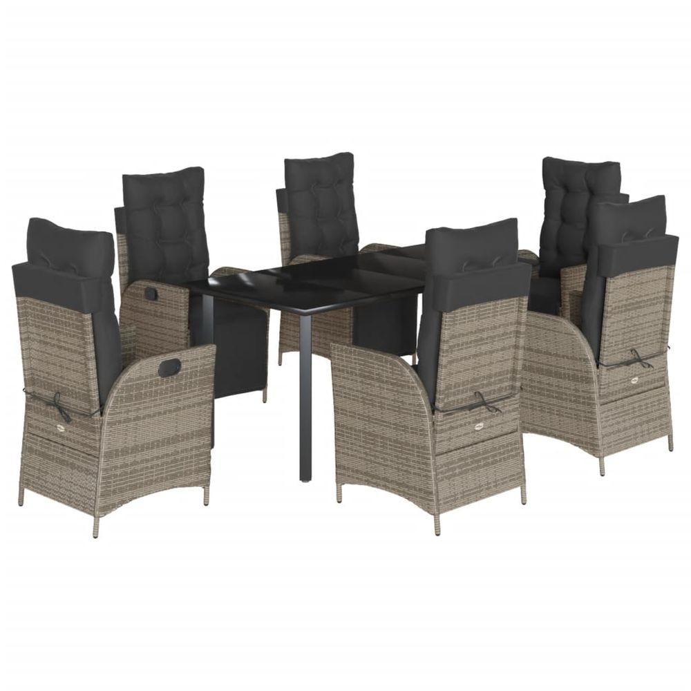 Ensemble à manger de jardin et coussins 7 pcs gris rotin