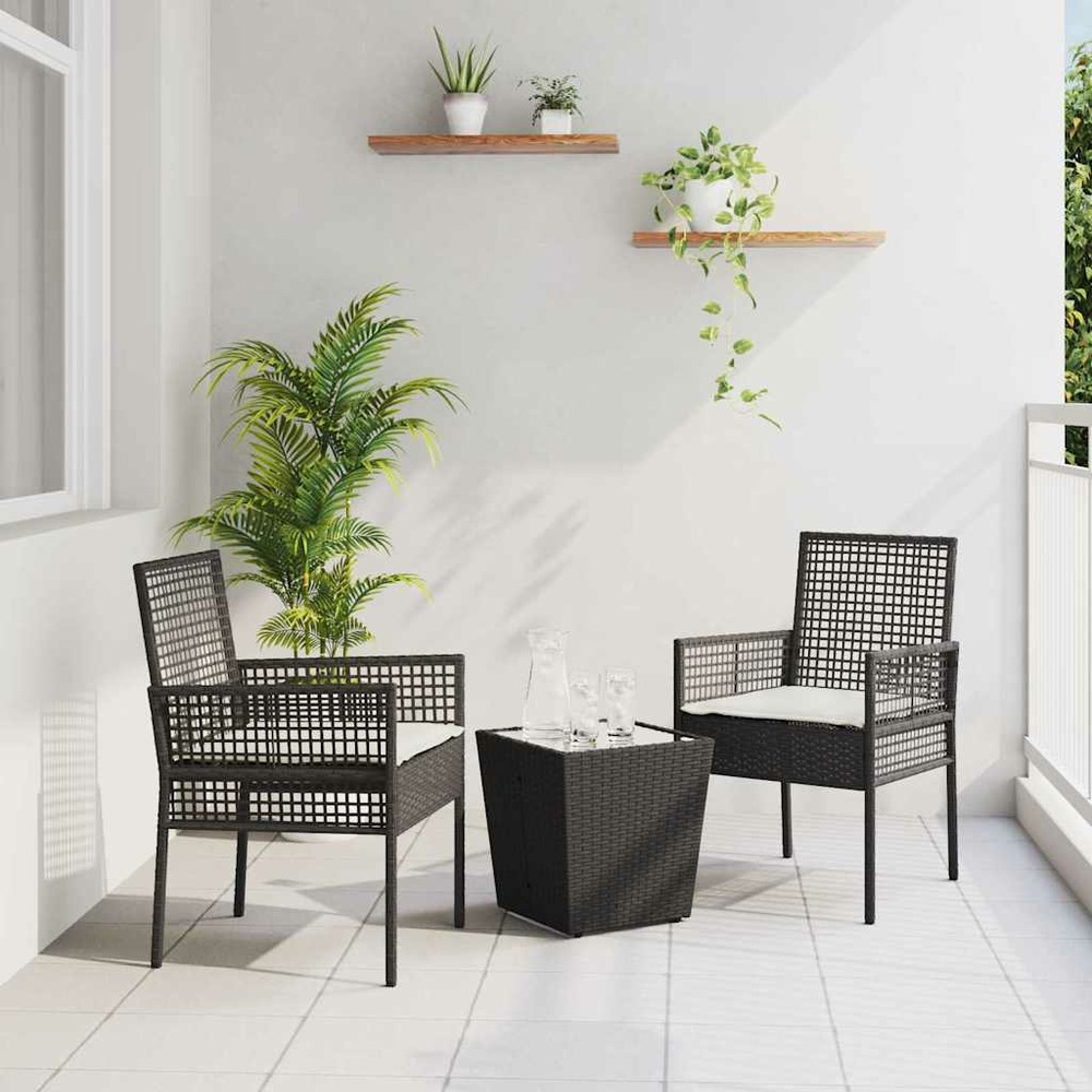 Ensemble bistro de jardin 3 pcs noir polyrotin