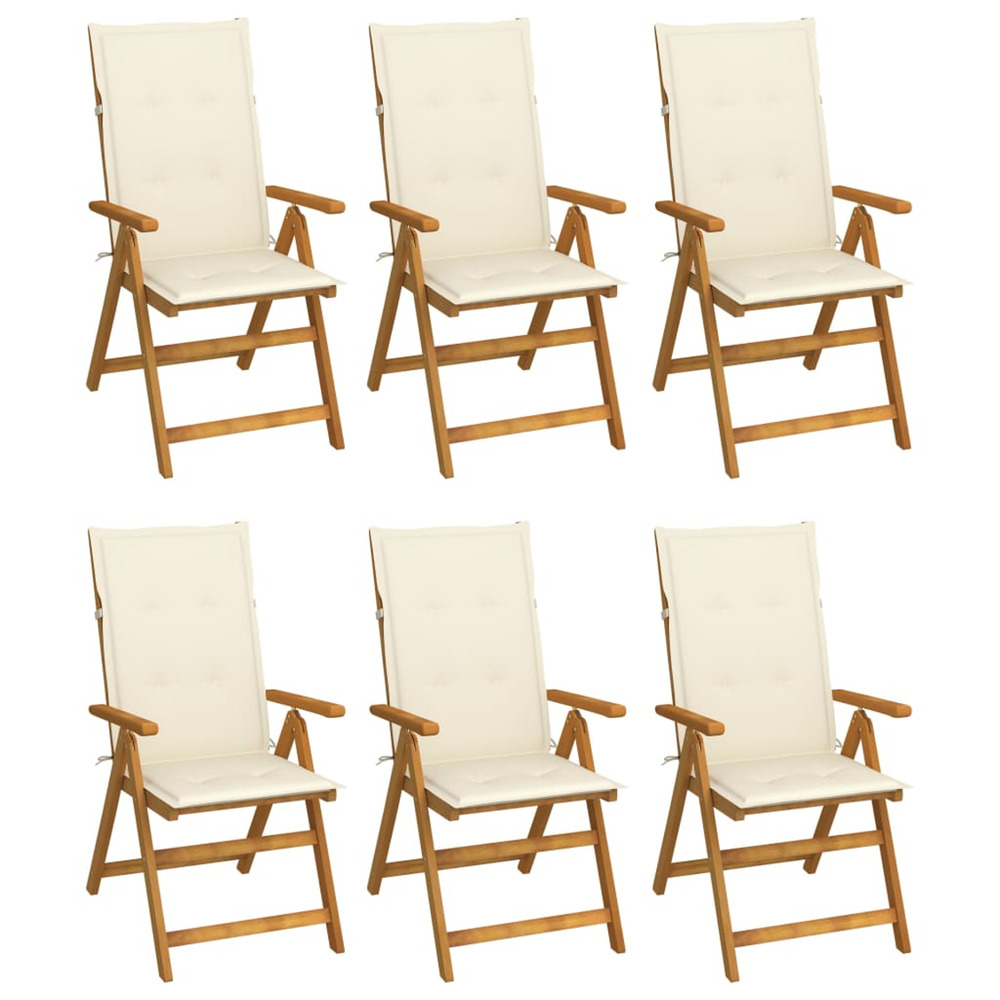Chaises pliables de jardin lot de 6 avec coussins bois d'acacia