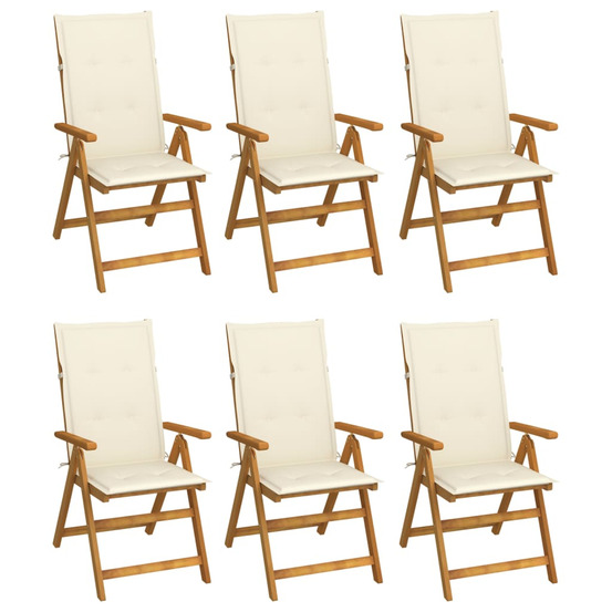 Chaises pliables de jardin lot de 6 avec coussins bois d'acacia