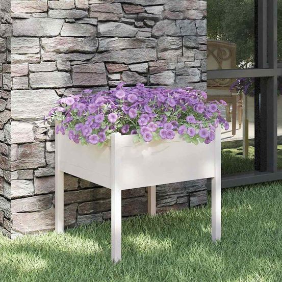 Jardinière carrée bois de pin pour jardin et balcon 70cm blanc