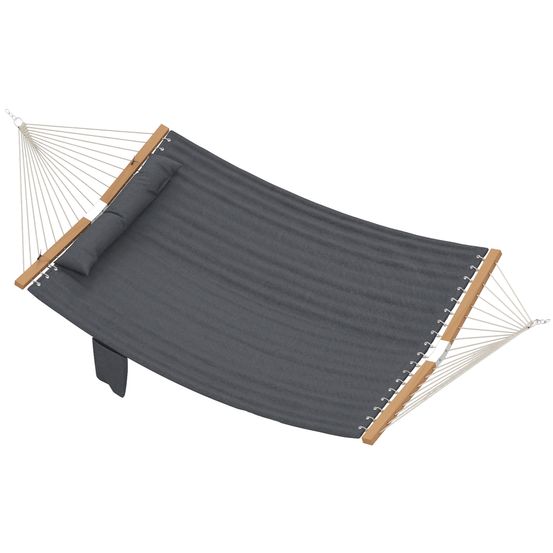 Hamac extérieur 200x140cm, hamac à deux couches avec porte-têtes à chargeur, tiges en bois jusqu’à 200kg