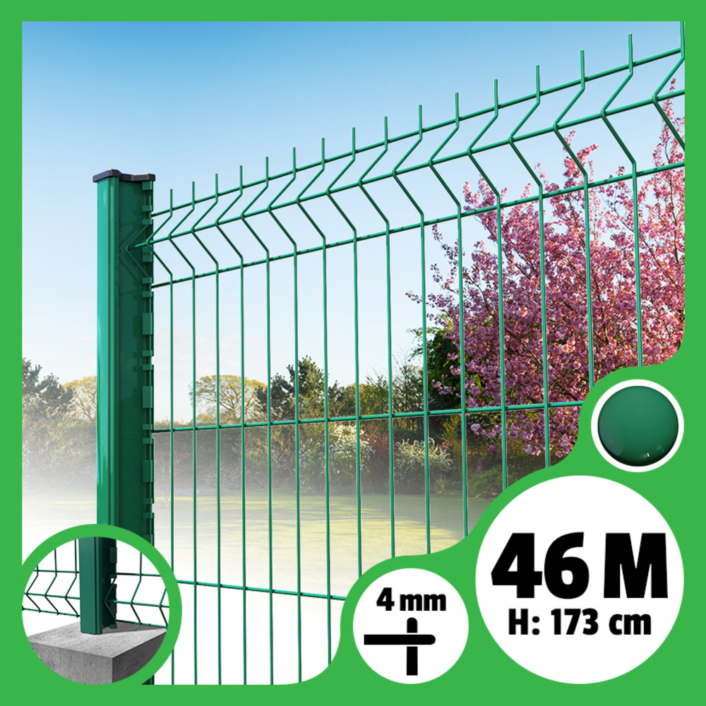 Kit grillage rigide poteaux h - longueur 46 mètres - 173 cm, vert, a sceller