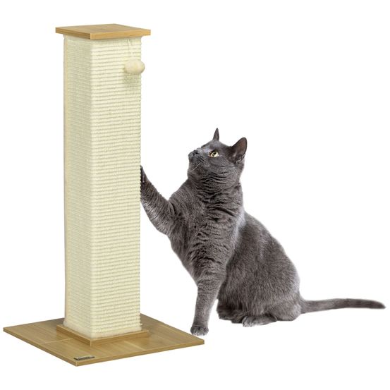 Poteau griffoir chat sisal naturel bois entretien des griffes balle de jeu beige 80cm