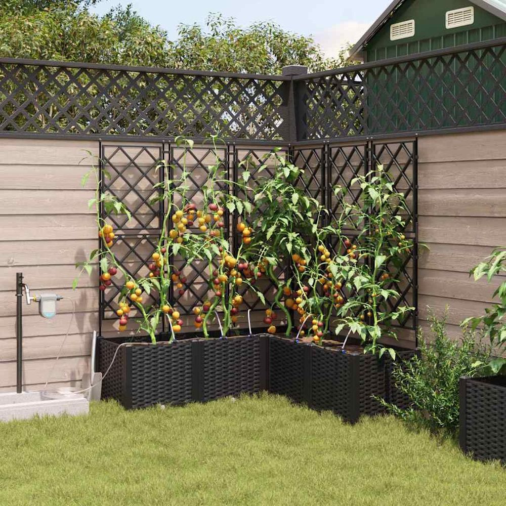Grand bac à fleurs acier avec irrigation pour terrasse noir 120x120x142 cm