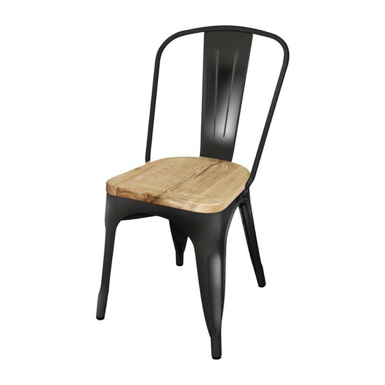 Chaise en acier noir avec assise en bois - lot de 4 - bolero bistro