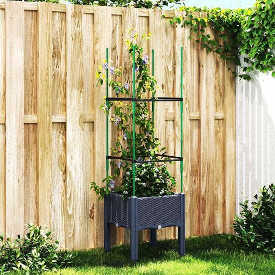 Jardinière surélevée avec treillis pp pour balcon jardin bleu gris 40x40cm