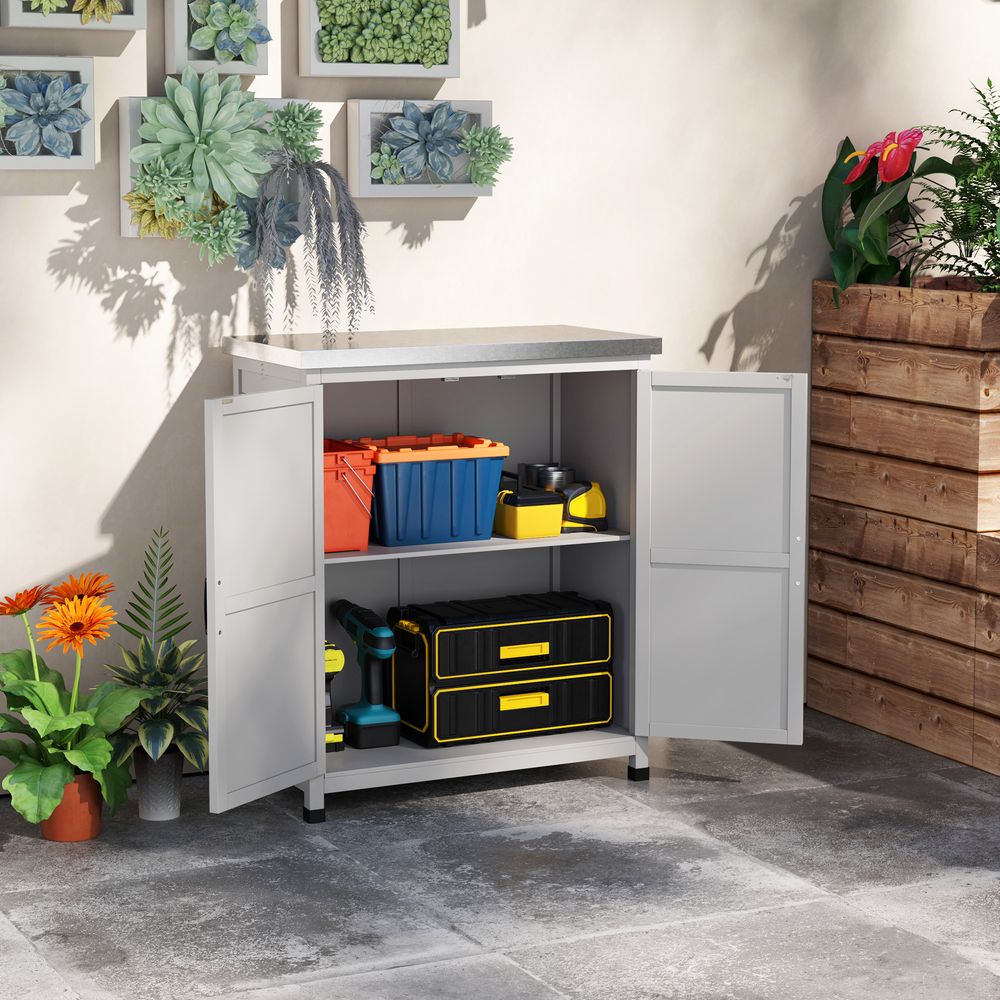 Armoire jardin bois table rempotage plateau zingué rangement extérieur 79x43x92cm gris - comfortxl outdoor living
