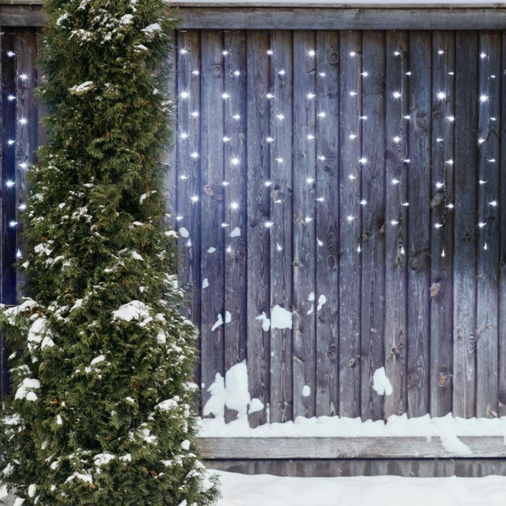 Rideau lumineux effet chute de neige 120 led blanc froid 2m h1m 4,5v lotti