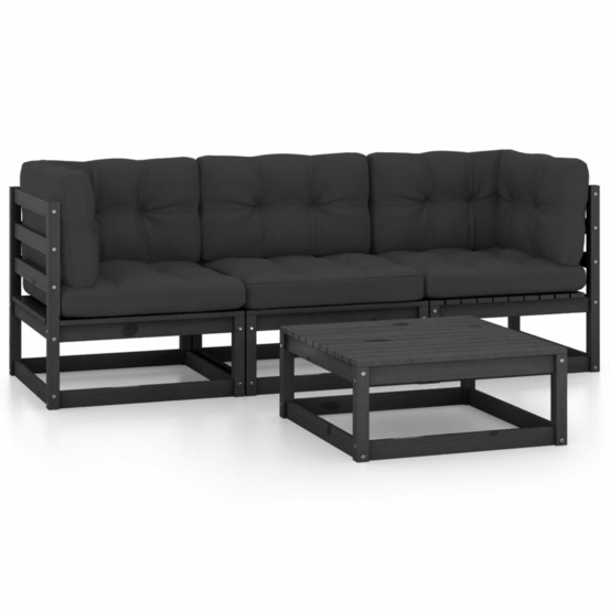 Salon de jardin 4 pcs avec coussins bois de pin massif