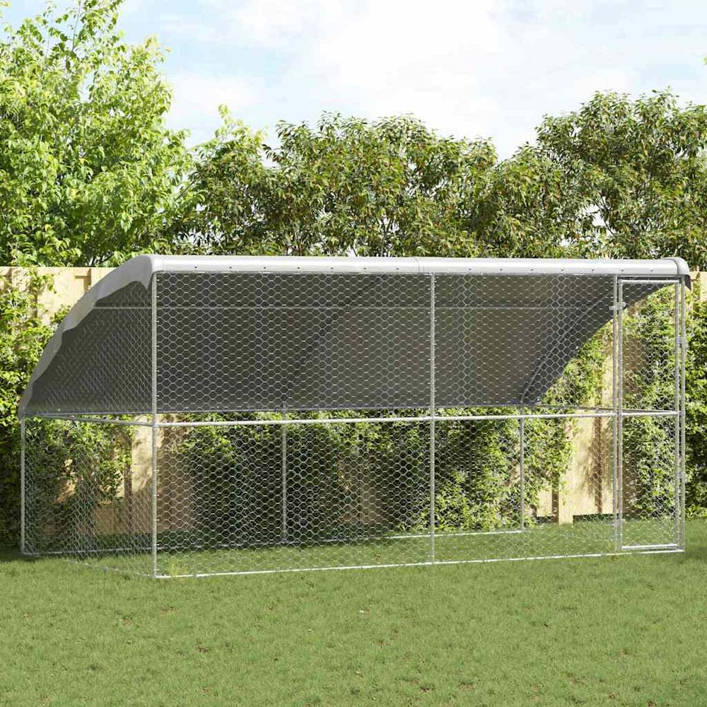 Parc grillagé acier sécurité jardin chien 4m argenté