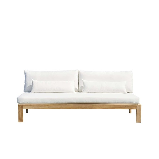 Canapé de jardin en teck massif et tissu blanc touquet