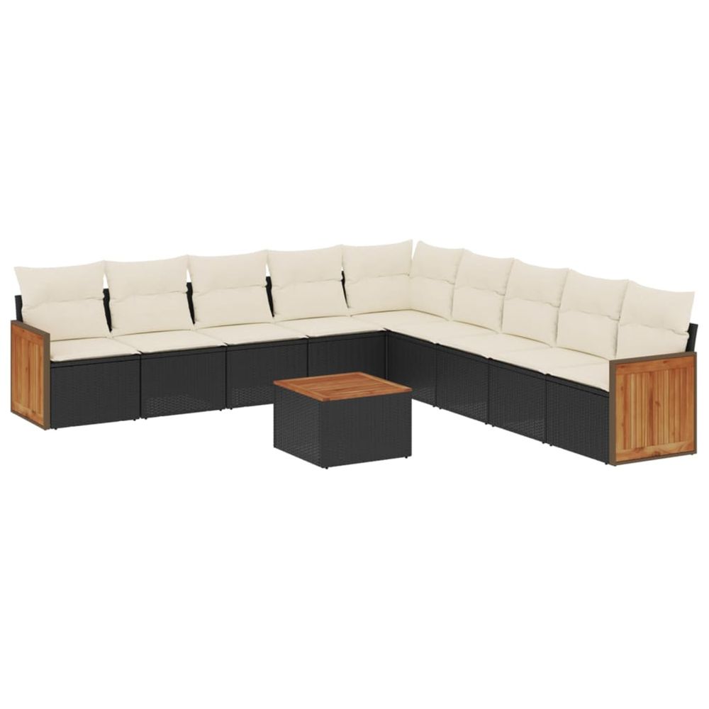 Salon de jardin 10 pcs avec coussins noir résine tressée
