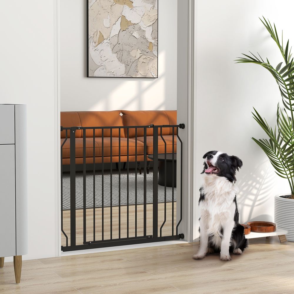 Barrière pour chien acier abs noir 75-95 x 76 cm pour porte escalier fixation sans perçage double verrouillage
