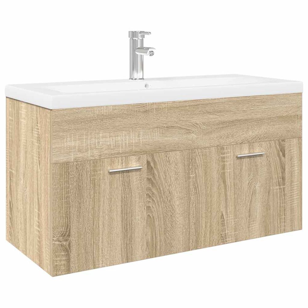 Armoire lavabo de salle de bain et bassin intégré chêne sonoma
