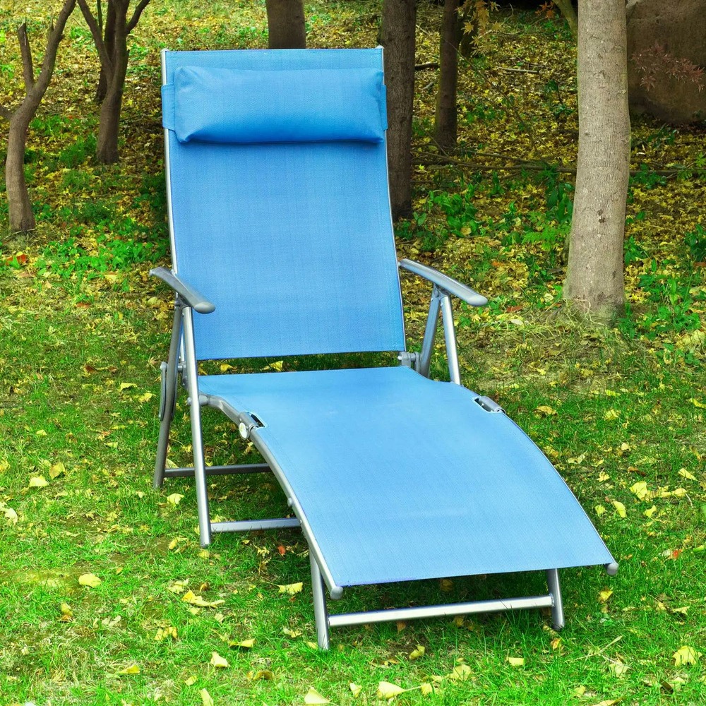 Transat chaise longue bain de soleil pliable dossier inclinable multi-positions têtière fournie 137l x 64l x 101h cm,bleu