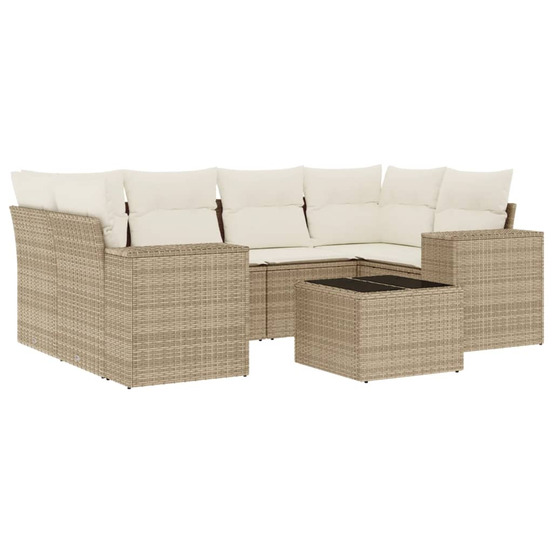 Salon de jardin avec coussins 7 pcs beige résine tressée