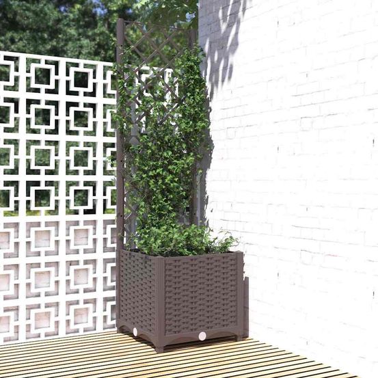 Jardinière carrée avec haut treillis support pour plantes marron 40x136cm