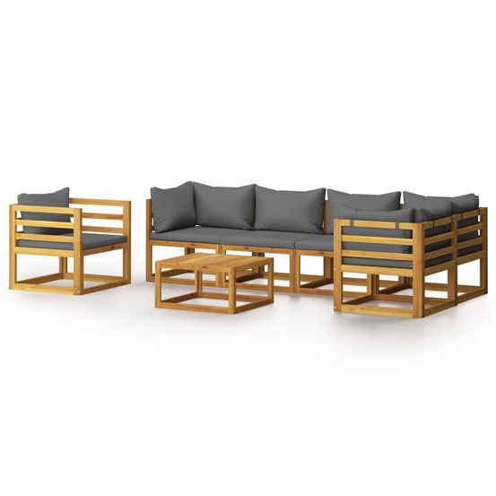 Salon de jardin 7 pcs avec coussin bois d'acacia solide