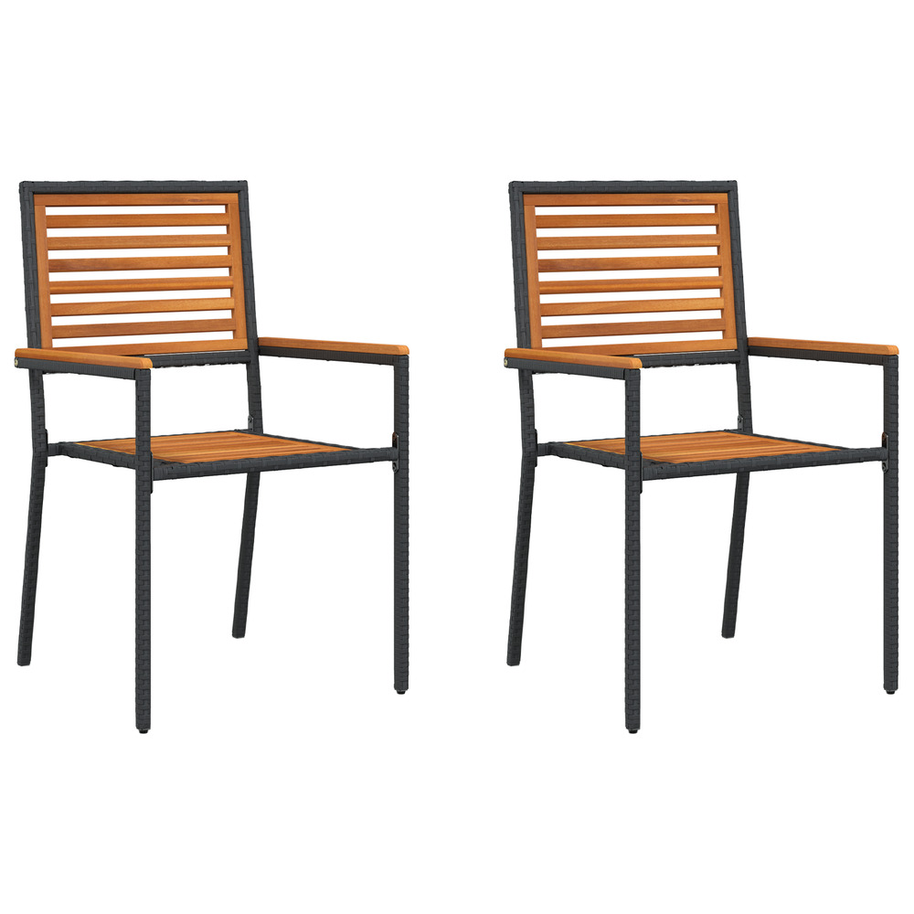 Chaises de jardin empilables avec coussins, 2 pièces, noires en poly rotin