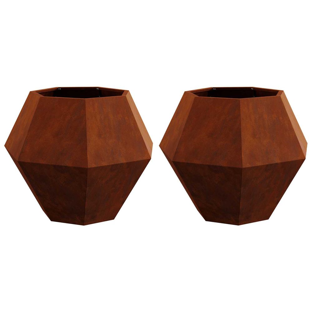 Jardinière d'extérieur 2 pc rouillé 75 x 75 x 60 cm acier patiné