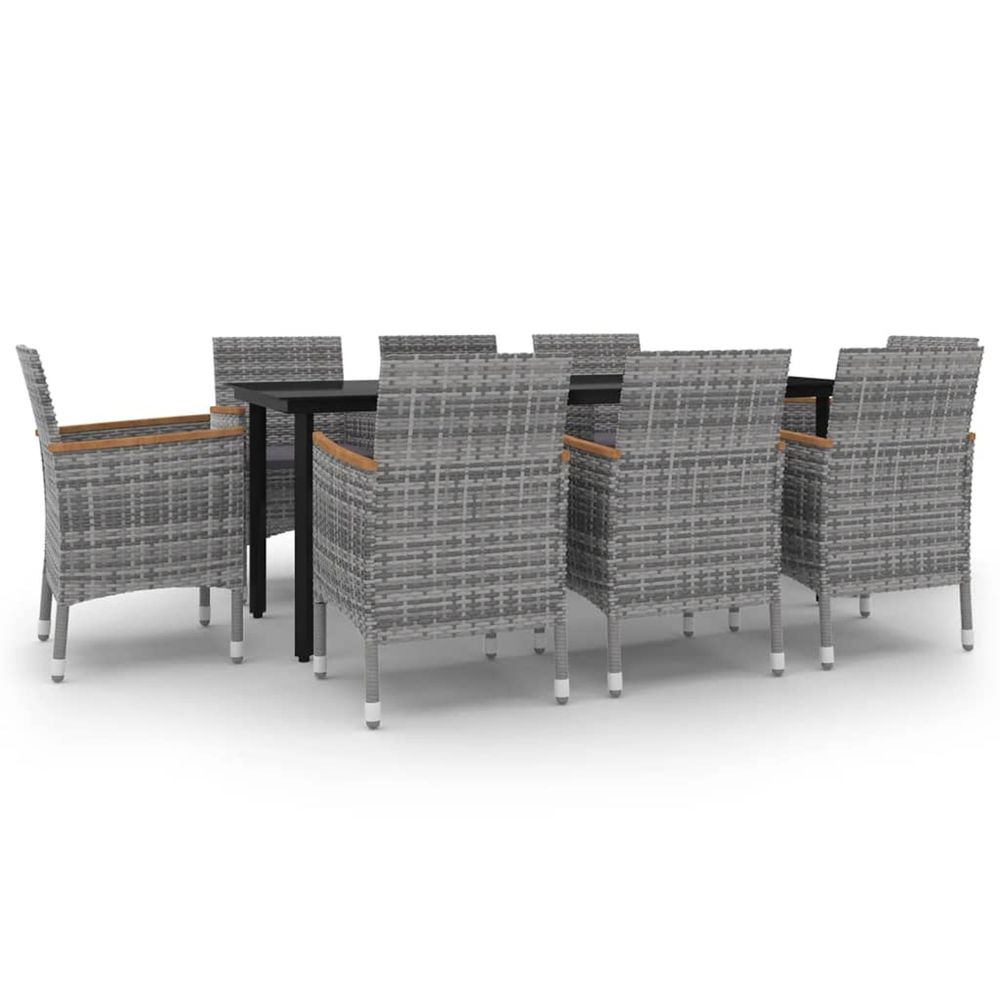 Ensemble à manger de jardin coussins 9 pcs résine tressée verre