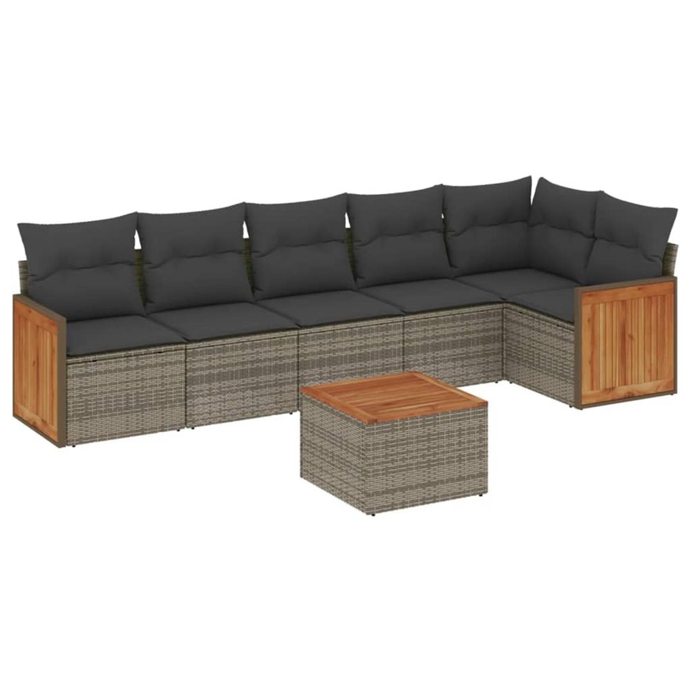 Salon de jardin avec coussins 7 pcs gris résine tressée