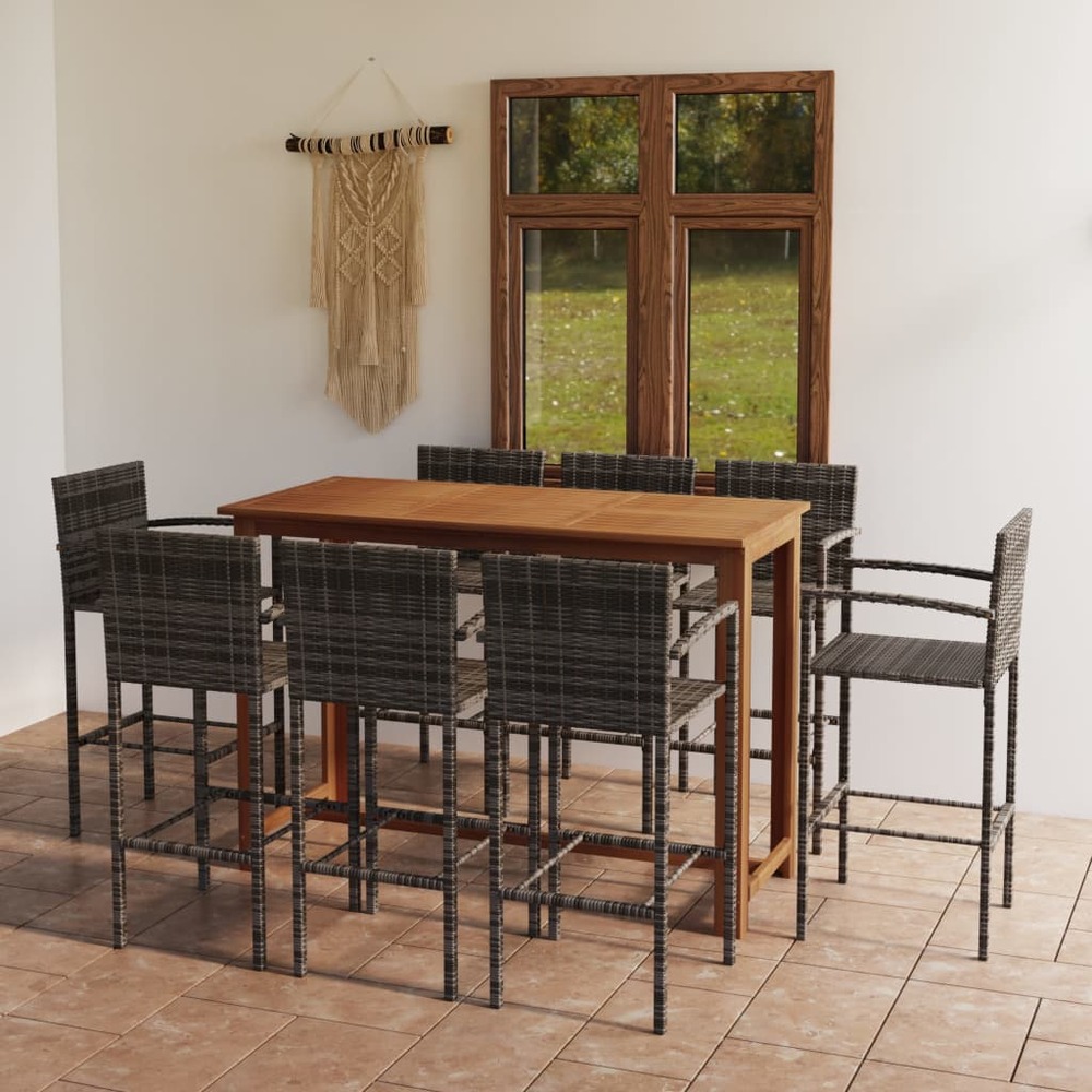 Ensemble de bar de jardin 9 pcs gris