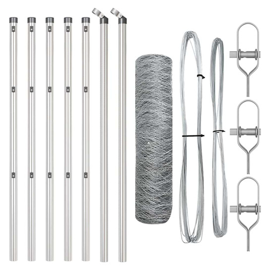 Clôture avec poteaux argent 0.5 x 10 m acier recouvert de pvc