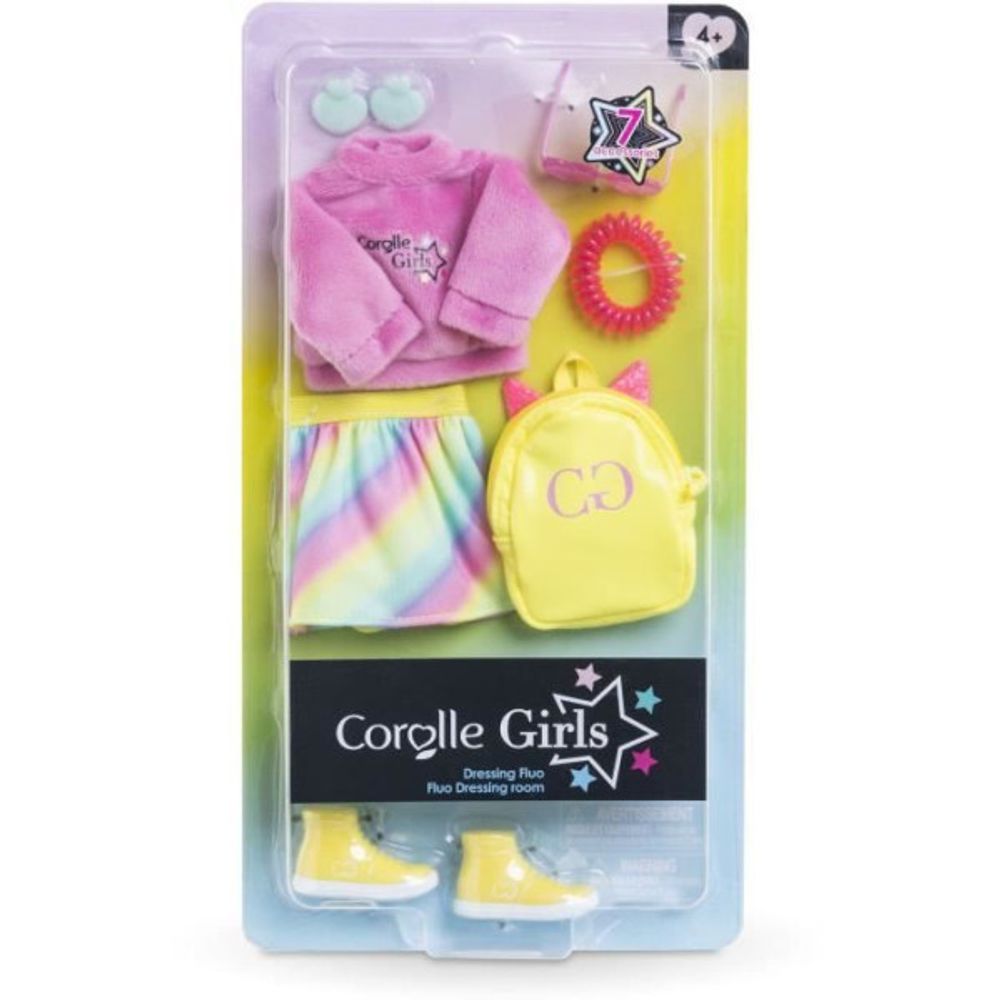 Accessoires poupée - - dressing fluo - pour poupée mannequin 28 cm - 7 accessoires - des 4 ans