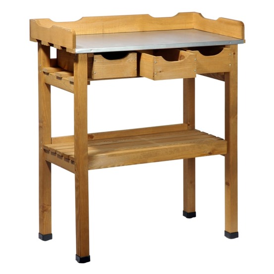 Table de plantation en bois avec 3 tiroirs marron