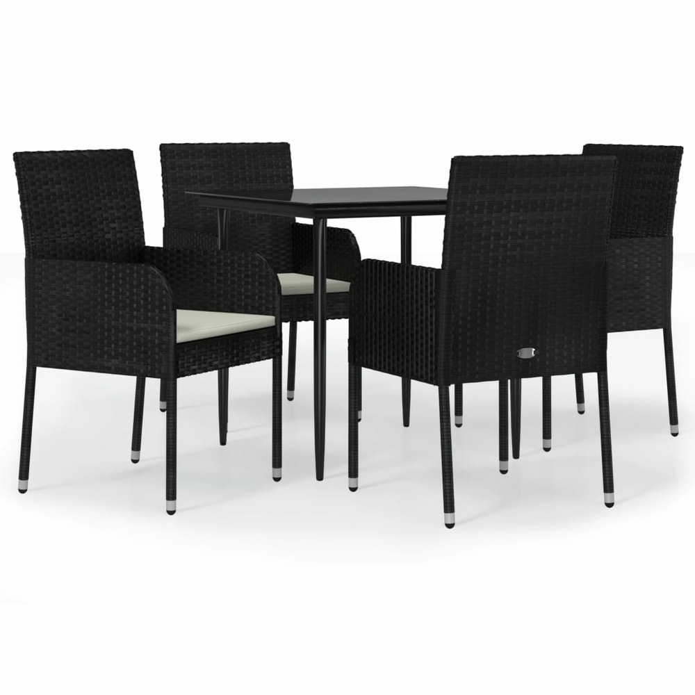 Ensemble à manger de jardin coussins 5pcs noir résine tressée