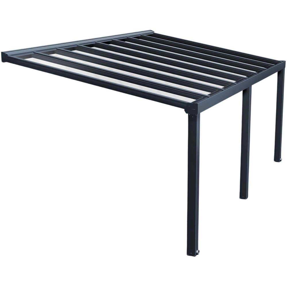 Pergola à adosser en aluminium gris et polycarbonate stockholm 3.4 x 6 m