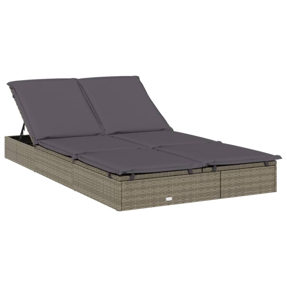 Chaise longue à 2 places avec coussins gris résine tressée bain de soleil