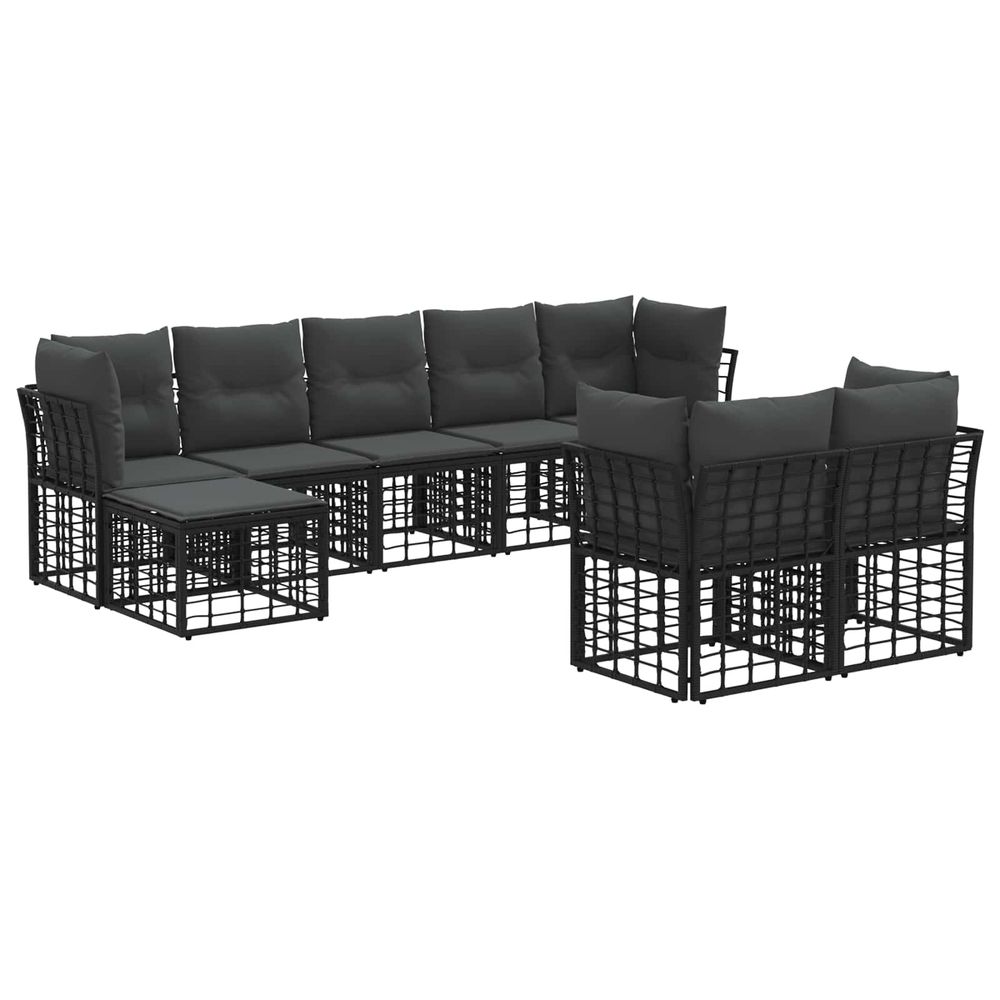 Ensemble de canapés d'extérieur noir et gris foncé polyester
