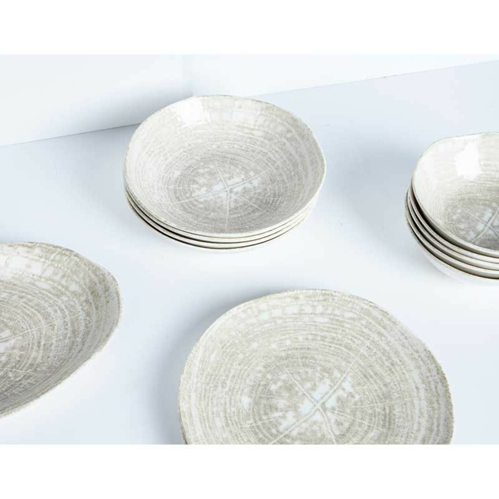 Assiette en porcelaine crème motif tranche d'arbre 28cm