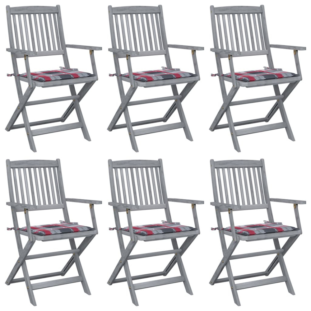 Chaises pliables d'extérieur lot de 6 et coussins bois d'acacia