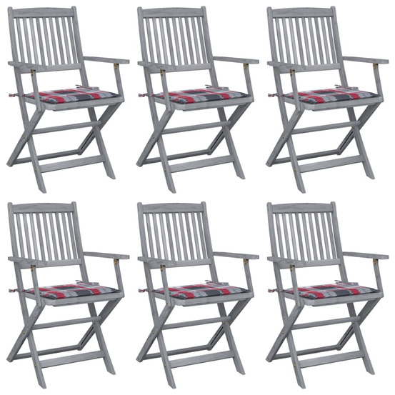 Chaises pliables d'extérieur lot de 6 et coussins bois d'acacia