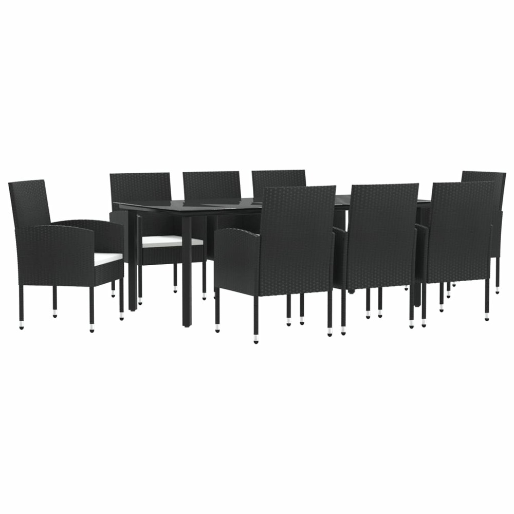 Ensemble à manger de jardin 9 pcs noir résine tressée et acier