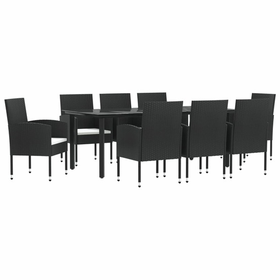 Ensemble à manger de jardin 9 pcs noir résine tressée et acier