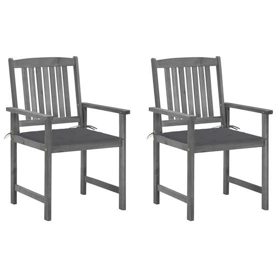 Chaises de jardin et coussins lot de 2 gris bois acacia massif