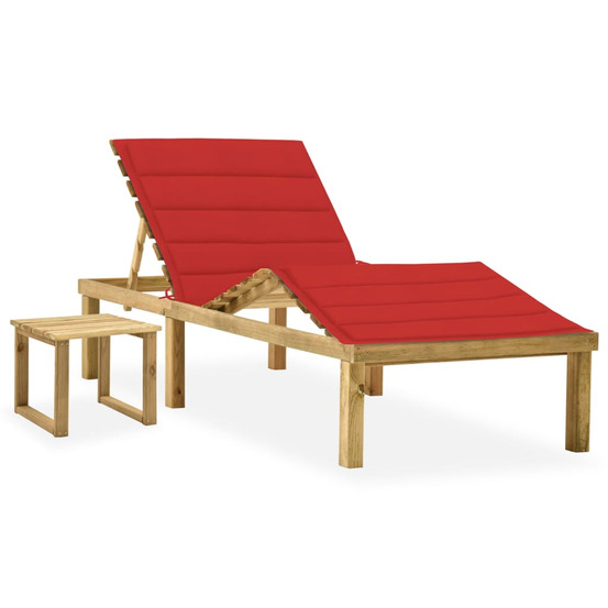 Chaise longue de jardin avec table et coussin pin imprégné bain de soleil