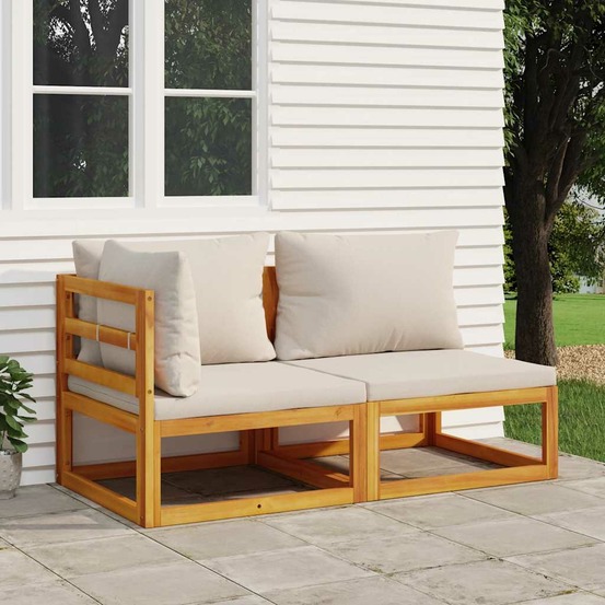 Salon de jardin avec coussins 2 pcs bois massif acacia